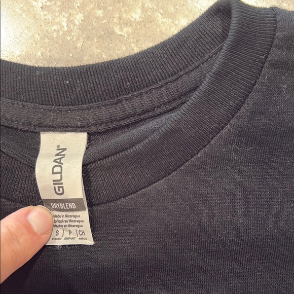 Gildan Kids Black Mr. X’s Shiggidy Shack St. Kitts Tee with White Palm Design - Picture 2 of 4